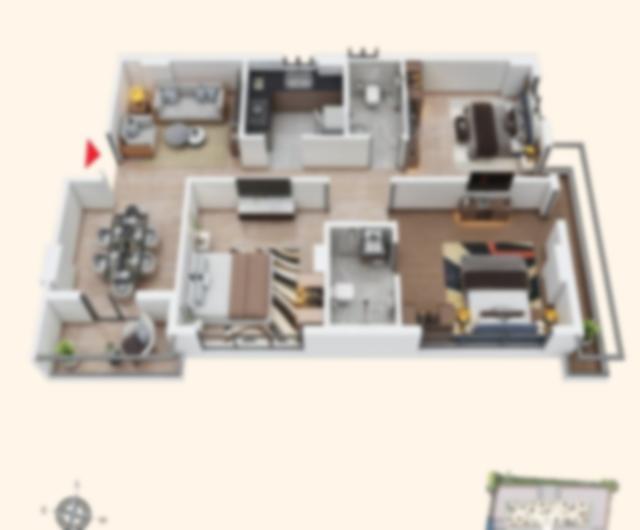 3 BHK floor plan (locked)