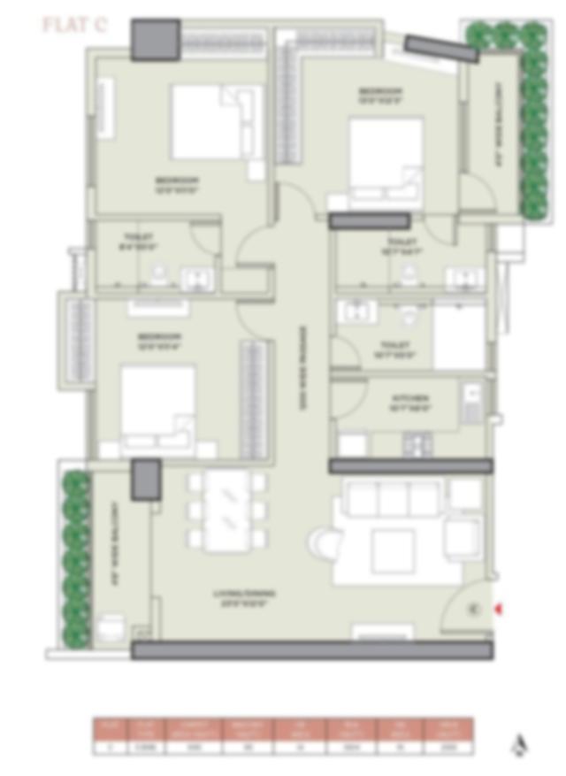 3 BHK floor plan (locked)