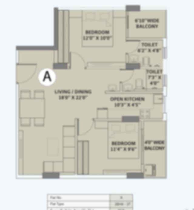 2 BHK floor plan (locked)