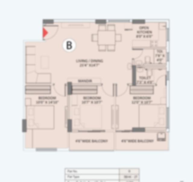 3 BHK floor plan (locked)