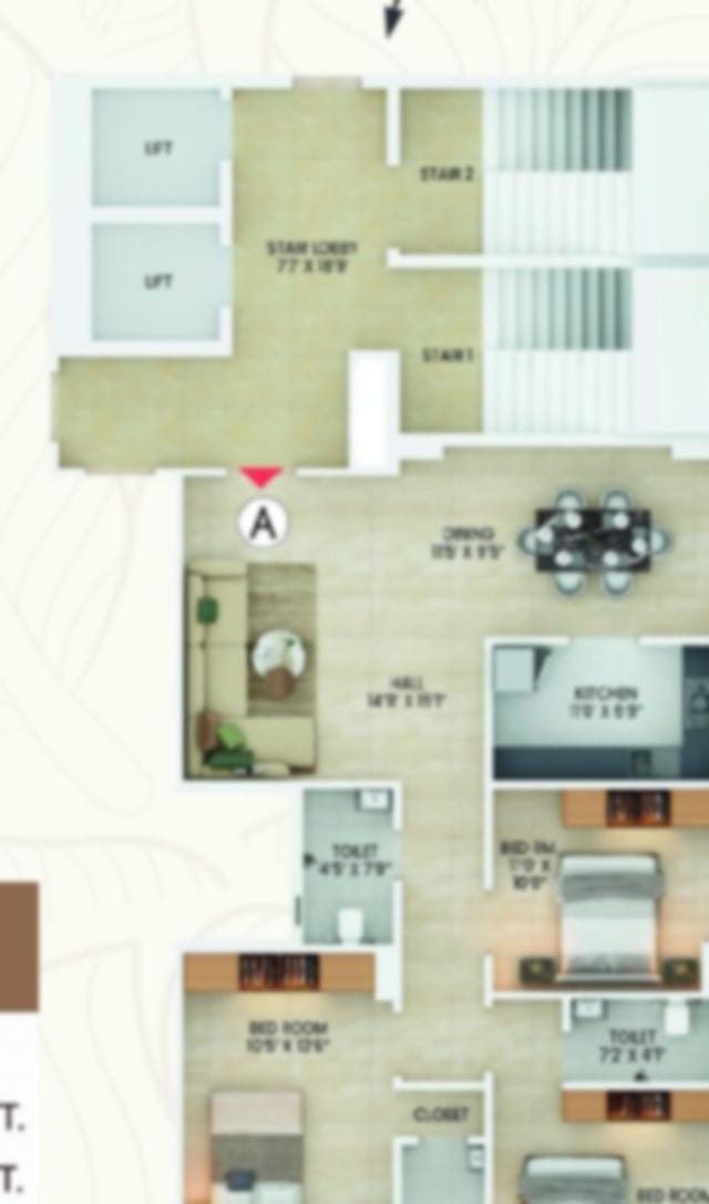 3 BHK floor plan (locked)